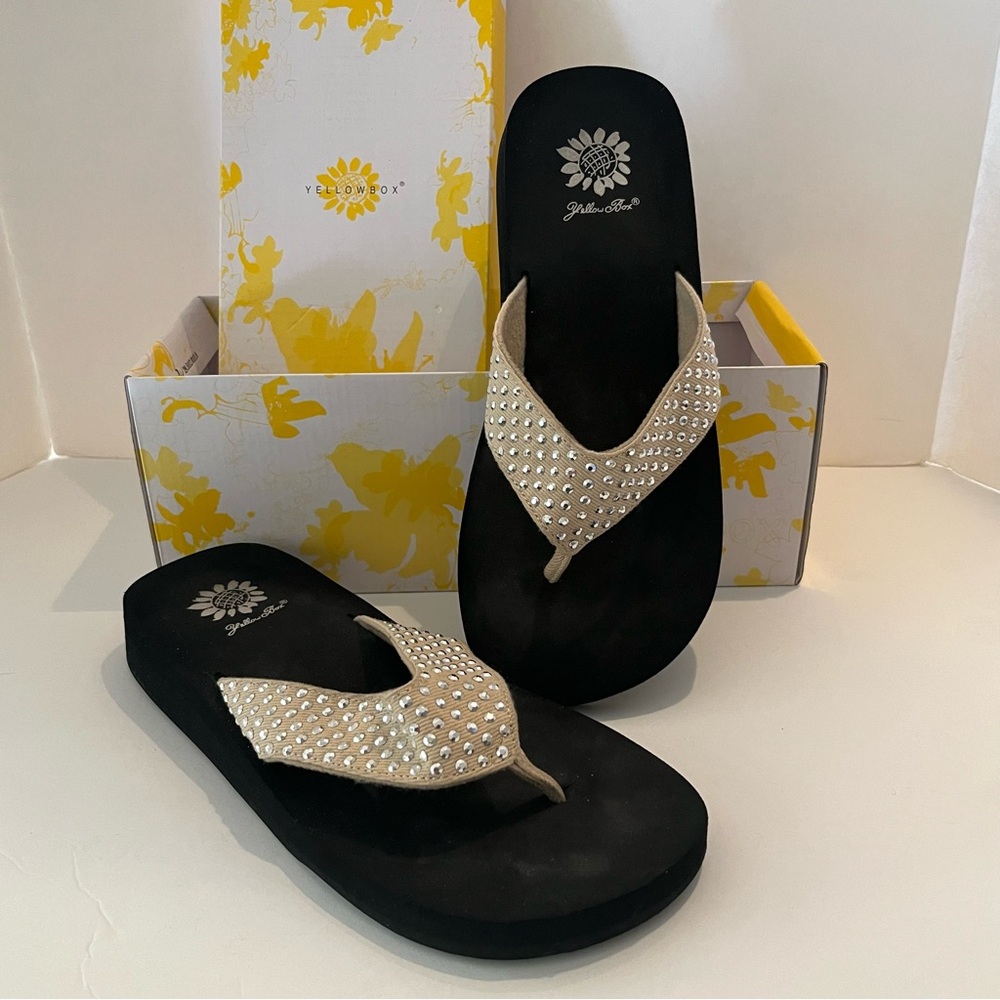 Yellow Box Sparkle wedge flip flop women 7 1/2